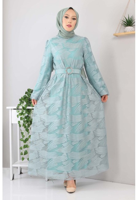 Kemerli Dantelli Elbise Mint 13300