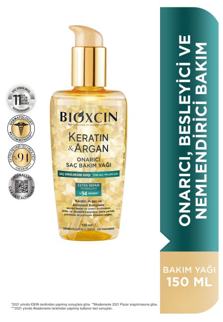 Bioxcin Keratin & Argan Onarıcı Saç Bakım Yağı – Yıpranmış ve Hassas Saçlar İçin 150 ML