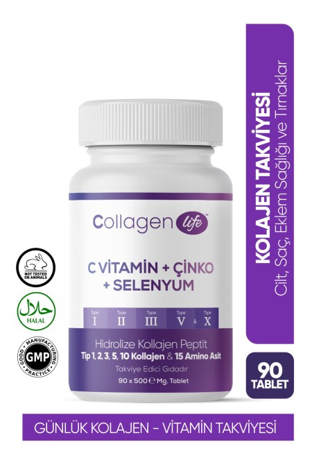 5 Tip Kolajen Tip 1, Tip 2, Tip 3, Tip 5 ,tip 10, ( Selenyum , C Vitamini Ve Çinko ) 90 Tablet