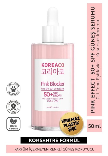 Blocker Pink %100 Saf SPF 50+ Ton Eşitleyici Yüksek UVB+UVA Korumalı 50ml Güneş Serumu