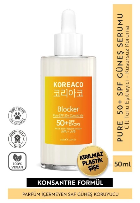 Blocker %100 Saf SPF 50+ Suya Dayanıklı Yüksek UVB+UVA Korumalı 50ml Güneş Serumu