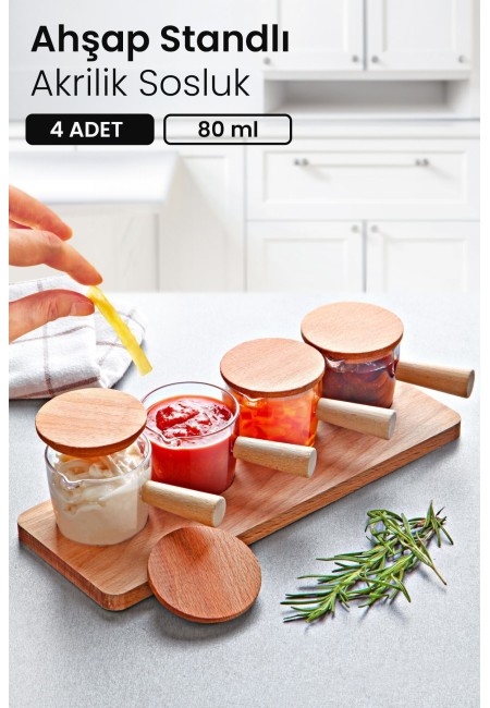 Kitchen Life 4'lü Ahşap Kapaklı Reçellik ve Sosluk Seti - 80 ml