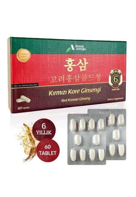 6 Yıllık Kırmızı Kore Ginsengi İçeren Takviye Edici Gıda (Red Korean Ginseng) 60 Tablet