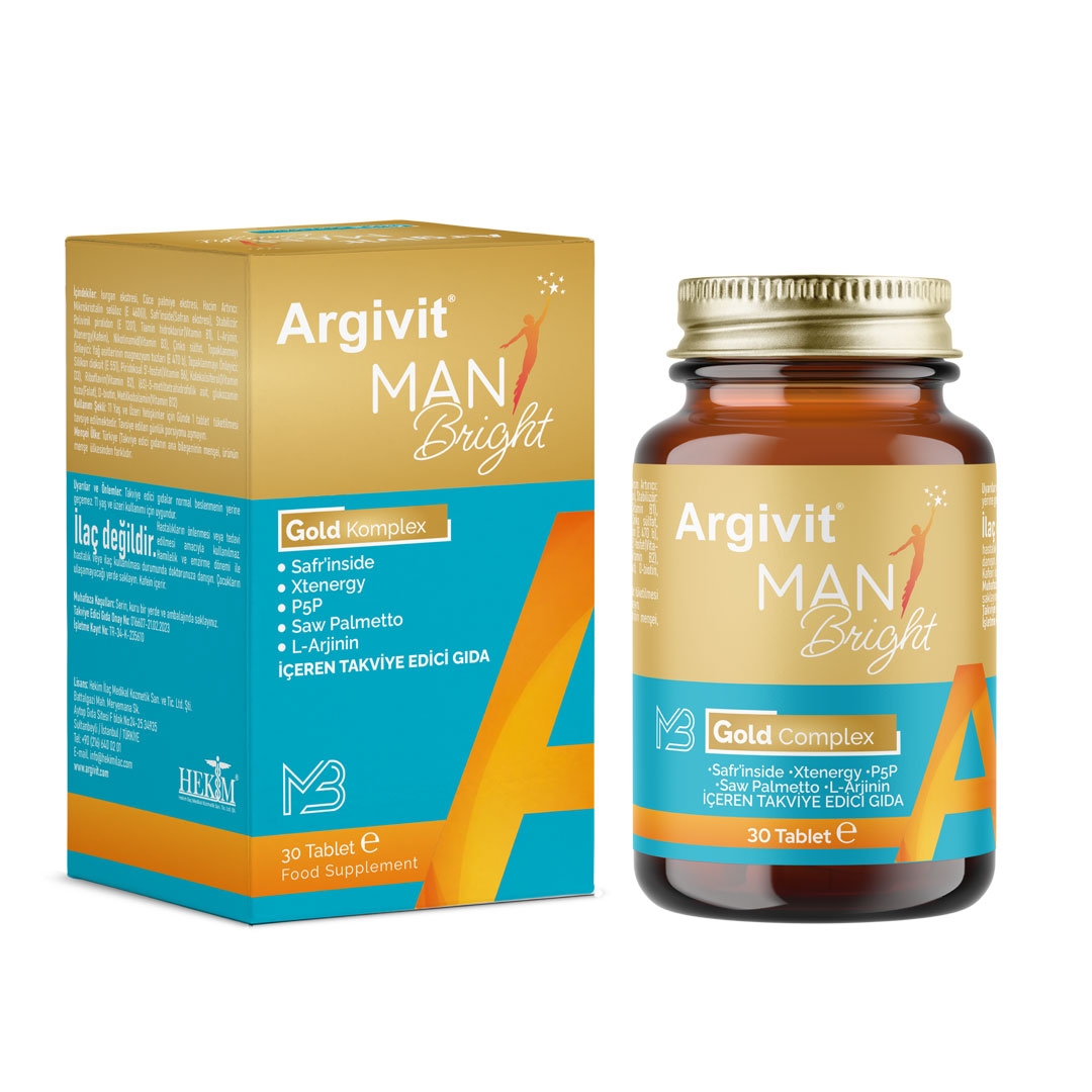 Argivit Man Bright Gold Kompleks - Biotin, Niasin, Çinko (SAFR’İNSİDE, XTENERGY) Takviye Edici 30 Tablet