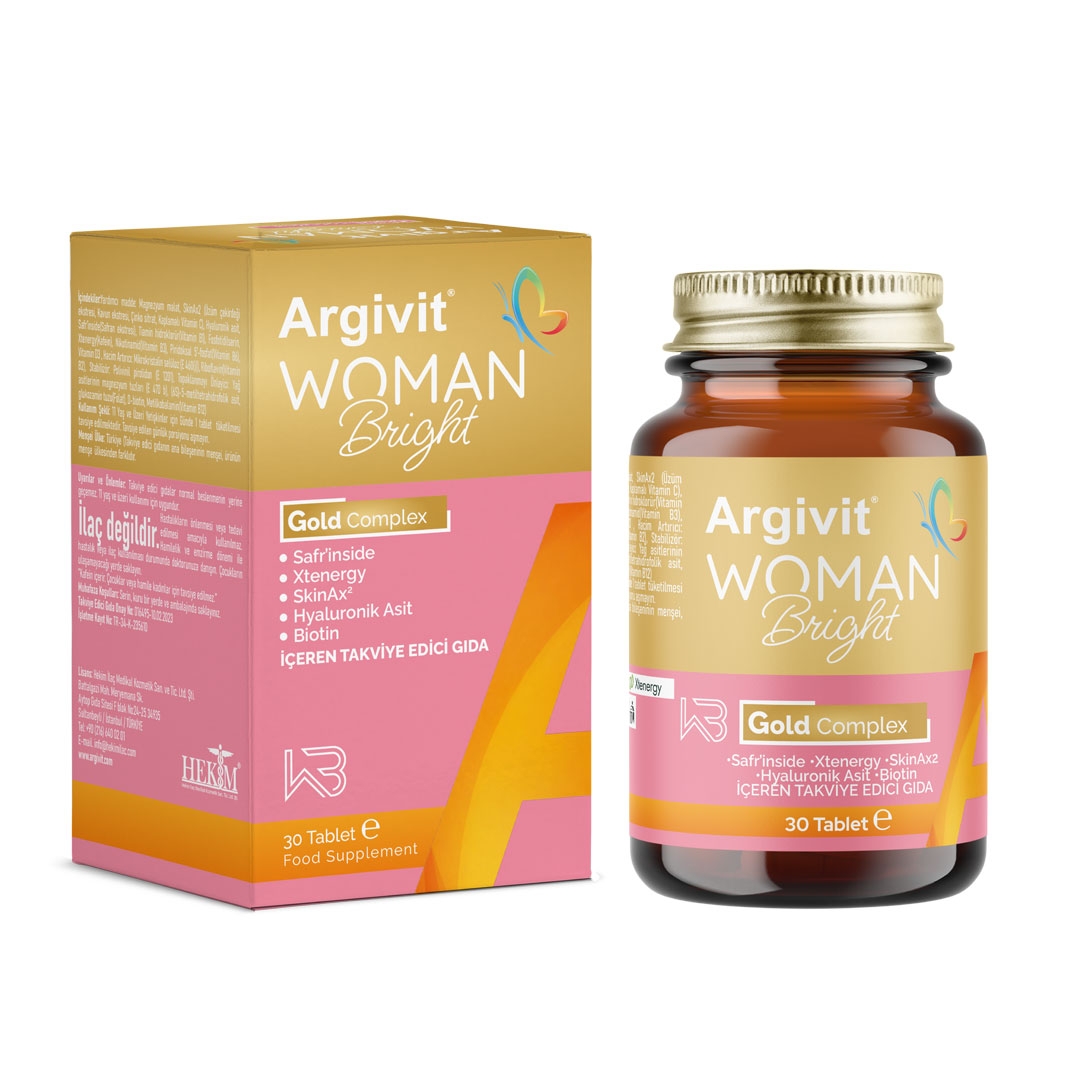 Argivit Woman Bright Gold Kompleks - Biotin, Niasin, Çinko (SAFR’İNSİDE, XTENERGY) Takviye Edici 30 Tablet