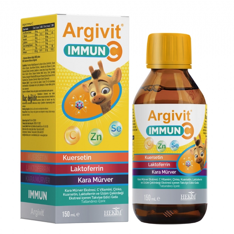 Argivit Immun C Şurup - Kara Mürver, C Vitamini, Çinko, Kuersetin, Laktoferrin Içeren Şurup 150 ml