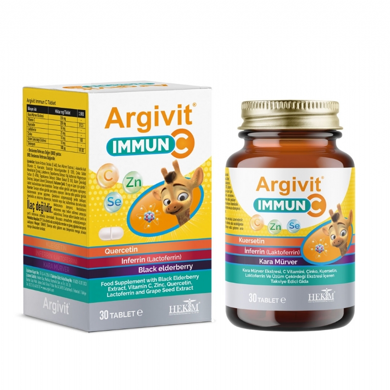 Argivit Immun C Tablet - Kara Mürver, C Vitamini, Çinko, Kuersetin, Laktoferrin 30 Tablet