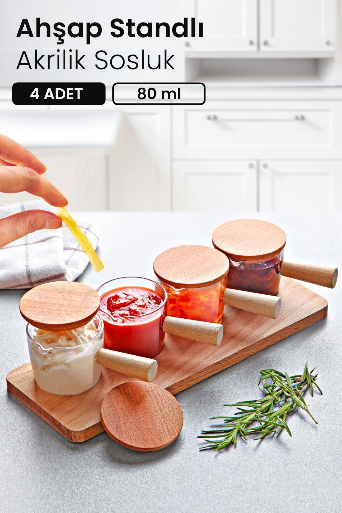 Kitchen Life 4'lü Ahşap Kapaklı Reçellik ve Sosluk Seti - 80 ml