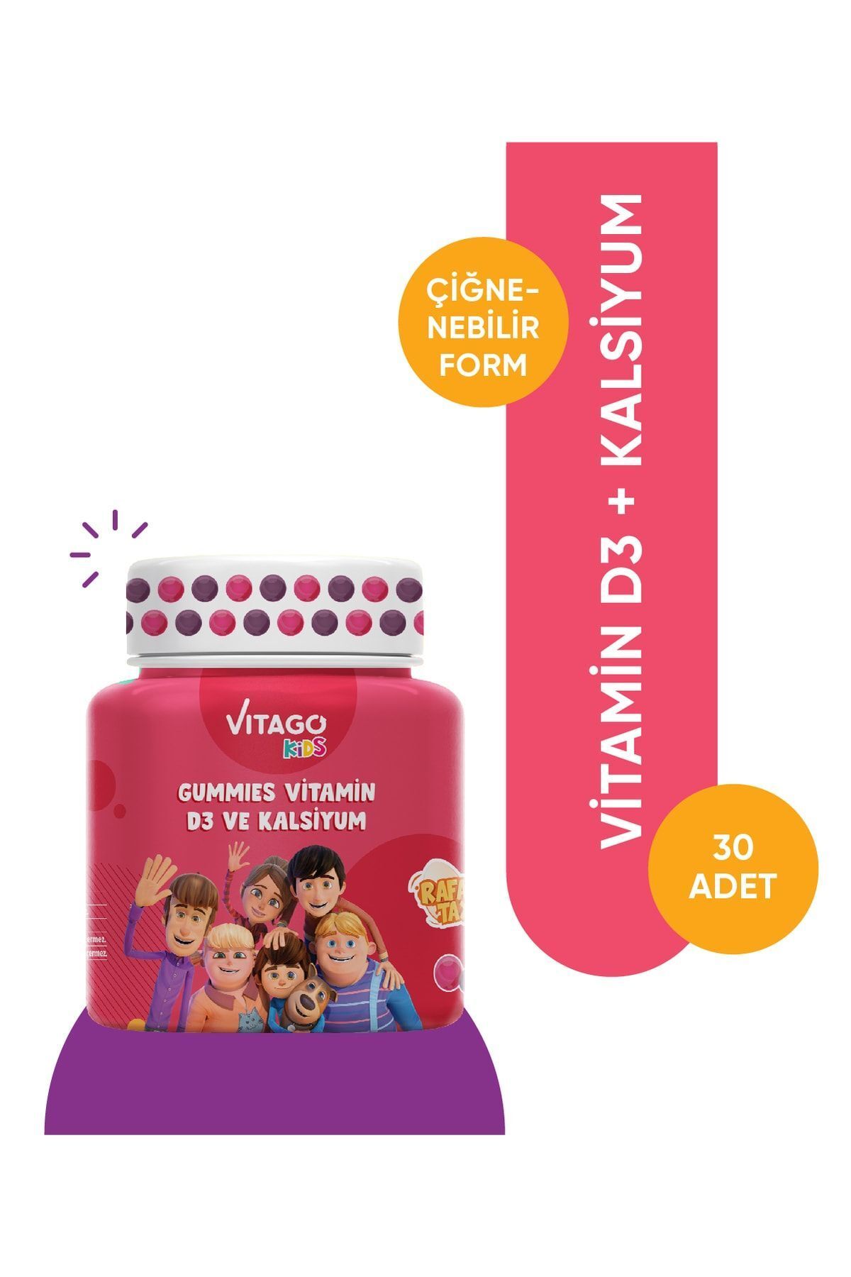 Vitago Kids Gummies Vitamin D3, Kalsiyum İçeren Çiğnenebilir Form Takviye Edici Gıda