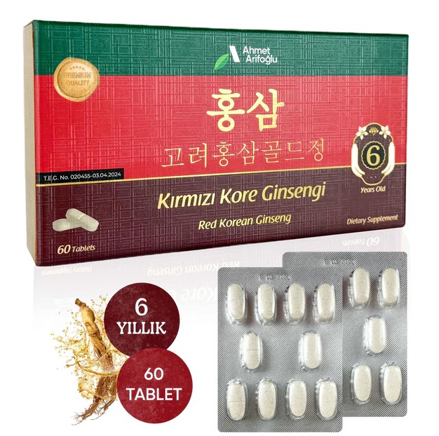 6 Yıllık Kırmızı Kore Ginsengi İçeren Takviye Edici Gıda (Red Korean Ginseng) 60 Tablet